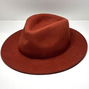 Christian Siriano Fedora Hat Womens OS Rust Orange 100% Wool Felt